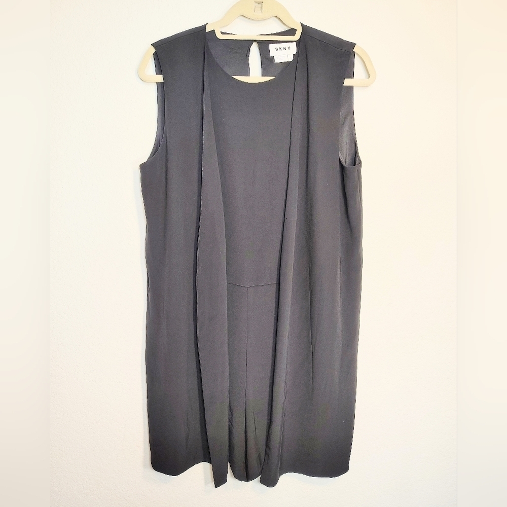 Dkny Black Sleeveless Midi Jumper with Draped Front